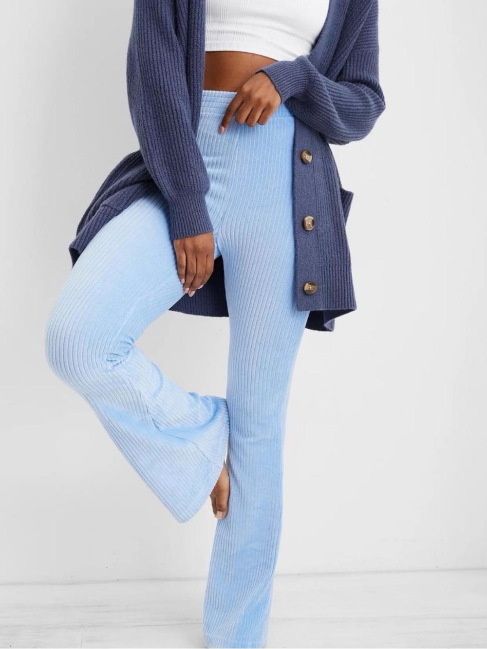 Aerie Groove-On Rib Velour High-Waist Flare Pants